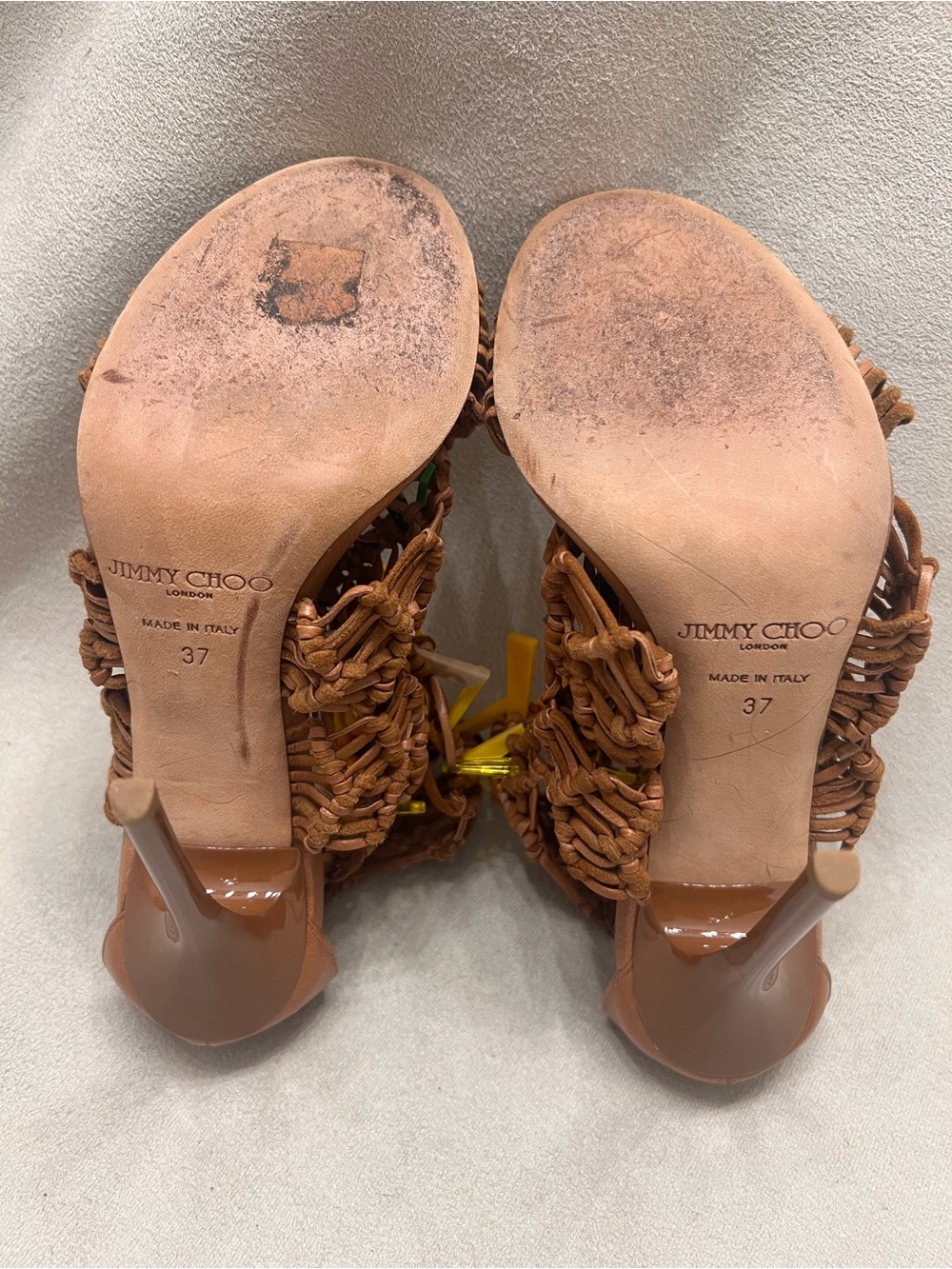 Jimmy Choo Braided “Iris” Brown Tropical Embellished Sandals - Picture 4 of 5